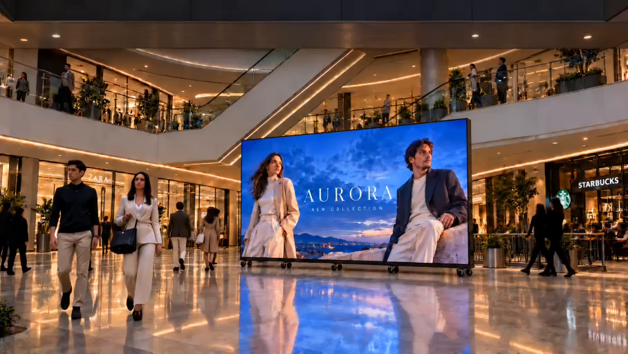 Shopping mall LED display with a fashion campaign